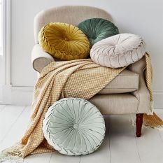 Rosanna Velvet Circle Cushion by Laura Ashley in Sage Green