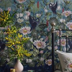 Waterlily Wallpaper Panel W0138 01 by Wedgwood in Marine Banner