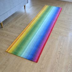Rainbow Stripe Colour Block Wool Runner Rug in Multi