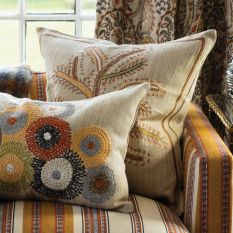 Fiorela Embroidered Stem Cushion By William Yeoward in Spice Yellow