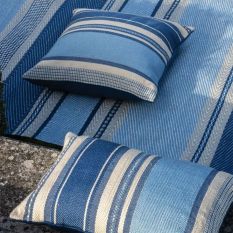 Santa Cruz Stripe Outdoor Rugs in Denim Blue by William Yeoward