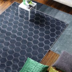 Manipur Geometric Hexagon Rugs in Delft Blue by Designers Guild