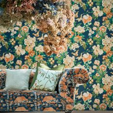 Emperor Peony Wallpaper 217120 by Sanderson in Midnight Apricot