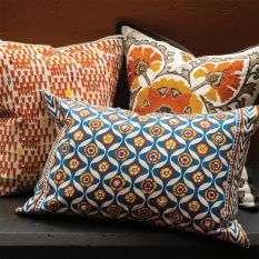 Kailani Chevron Embroidered Cushion By William Yeoward in Spice Orange