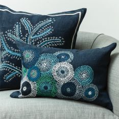 Fiorela Embroidered Stem Cushion By William Yeoward in Indigo Blue