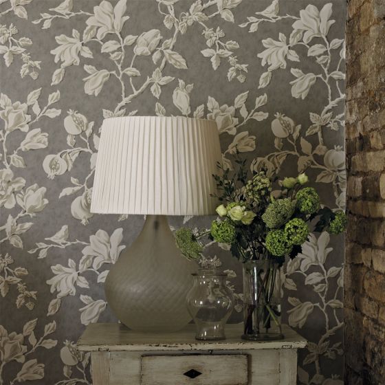 Magnolia and Pomegranate Wallpaper 215722 by Sanderson in Silver Linen Beige