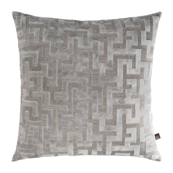 Maze Panelled Geometric Cushion in Silver Grey