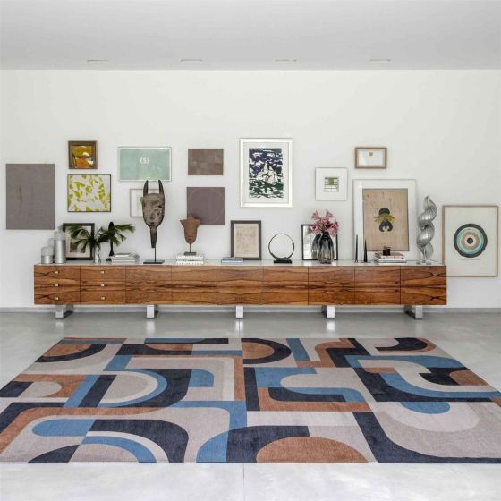 Louis De Poortere Geometric Nuance Module Rugs 9196 in Camel Blue