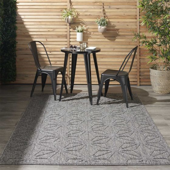 Cozumel CZM01 Indoor Outdoor Geometric Rugs in Dark Grey