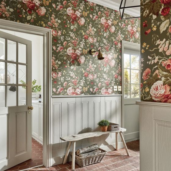 Stapleton Park Wallpaper 217046 by Sanderson in Olive Bengal Red