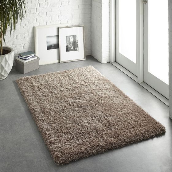 Chicago Shaggy Modern Plain Rugs in Latte
