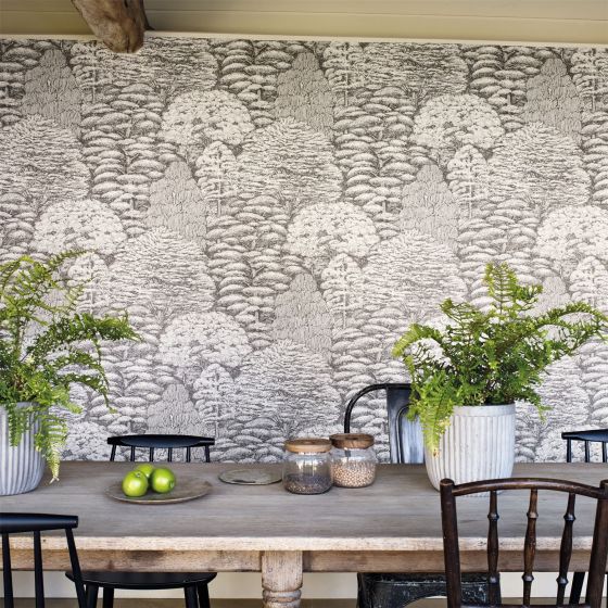 Woodland Toile Wallpaper 215716 by Sanderson in Ivory Charcoal Grey