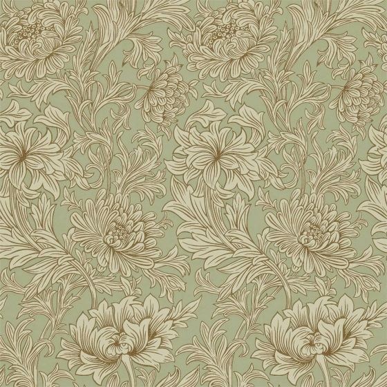 Chrysanthemum Toile Wallpaper 104 by Morris & Co in Eggshell Gold