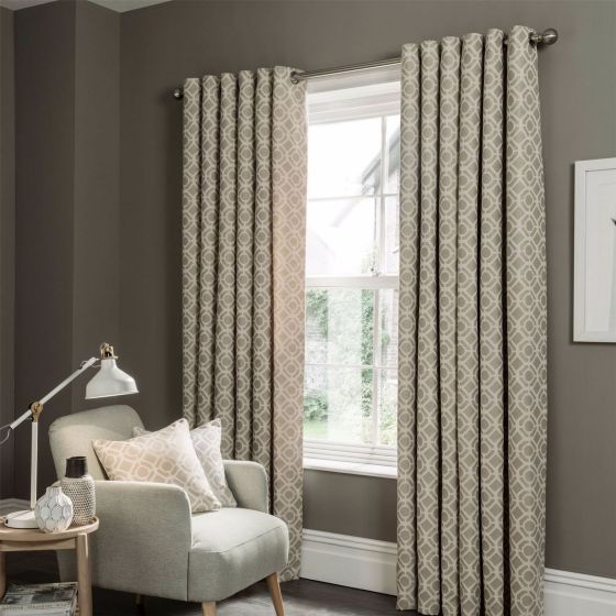 Castello Geometric Curtains By Clarke And Clarke in Mushroom Beige