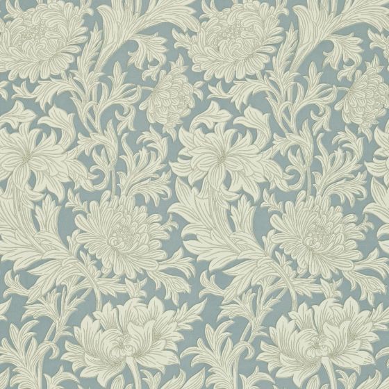 Chrysanthemum Toile Wallpaper 101 by Morris & Co in China Blue Cream