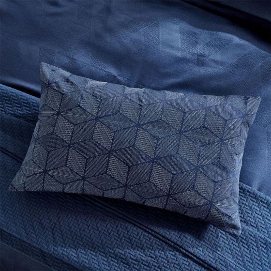Osaka Jacquard Geometric Cushion in Midnight Blue