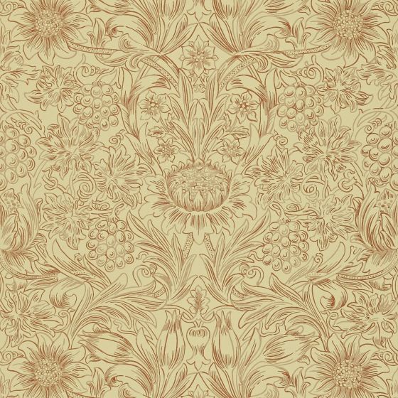 Sunflower Etch Wallpaper 101 by Morris & Co in Church Red Biscuit