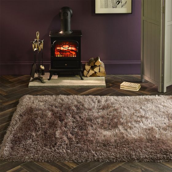 Extravagance Shaggy Modern Plain Rugs in Mink Brown