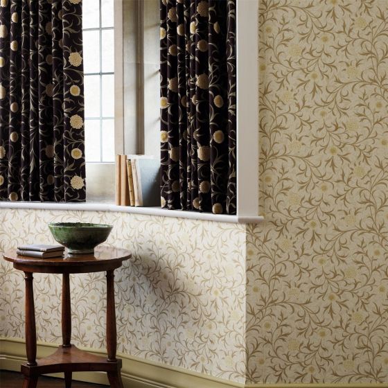 Scroll Floral Wallpaper 210363 by Morris & Co in Vellum Biscuit