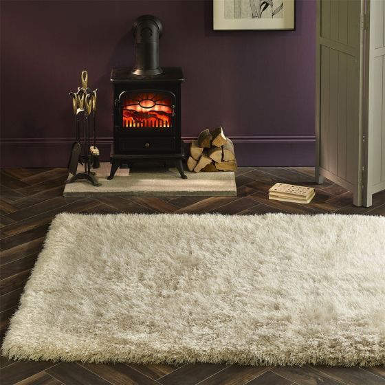 Extravagance Shaggy Modern Plain Rugs in Ivory