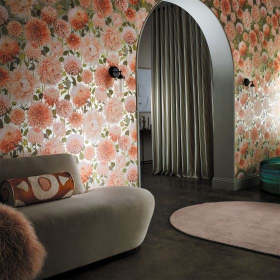 Dahlia Wallpaper 2112845 by Harlequin in Coral Fig Leaf Gilver