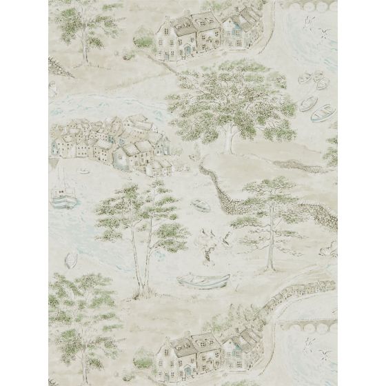 Sea Houses Wallpaper 216490 by Sanderson in Green Sand Beige