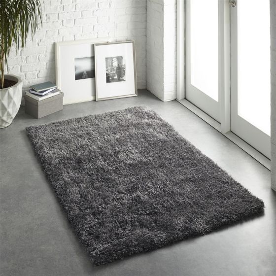 Chicago Shaggy Modern Plain Rugs in New Grey