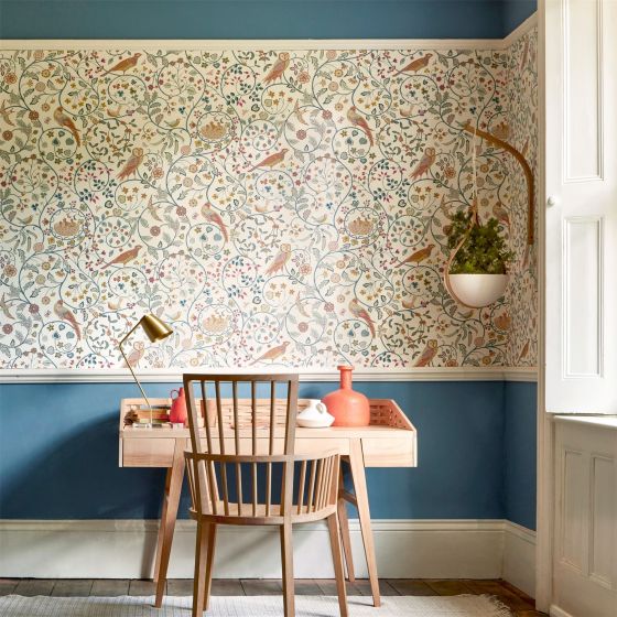 Newill Wallpaper 216703 by Morris & Co in Indigo Saffron Yellow