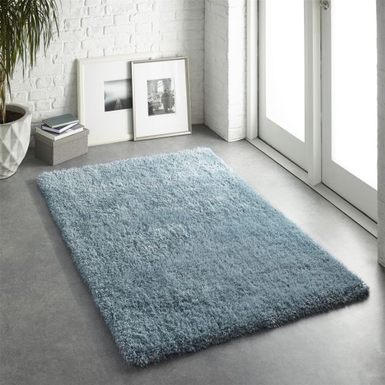 Chicago Shaggy Modern Plain Rugs in Duck Egg