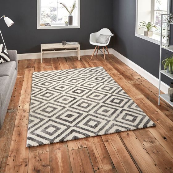 Elegant Geometric Pattern Rugs 4893 in Grey and White