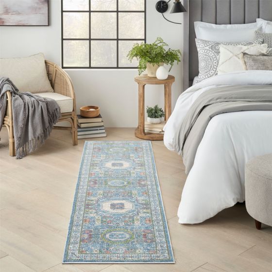 Ankara Global Hallway Runners ANR17 in Ivory Light Blue