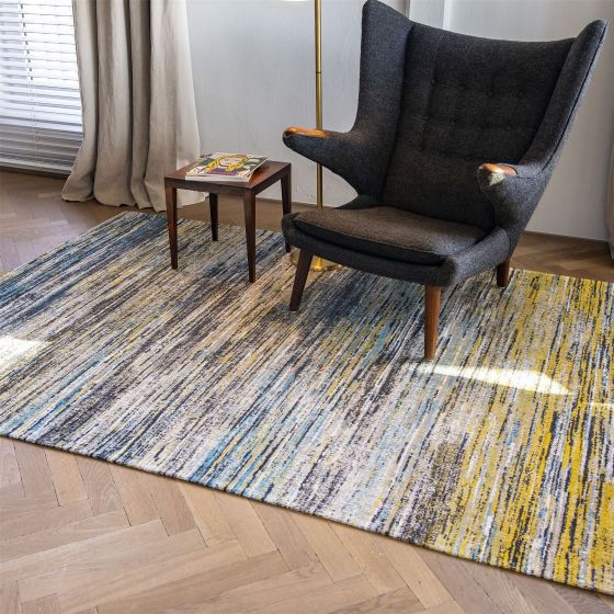 Louis De Poortere Designer Rugs Sari 8873 in Blue Yellow Mix