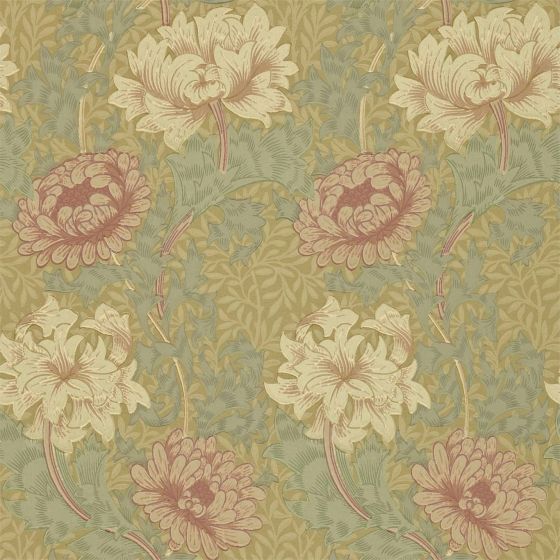 Chrysanthemum Wallpaper 216860 by Morris & Co in Pink Yellow Green