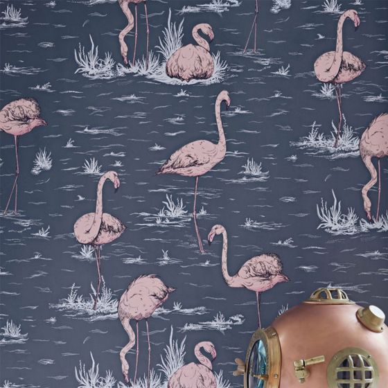 Flamingos Wallpaper 11041 by Cole & Son in Ink Alabaster Pink
