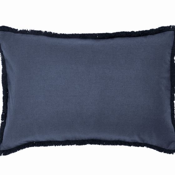 Linen Cotton Frayed Cushion by Morris & Co in Blue