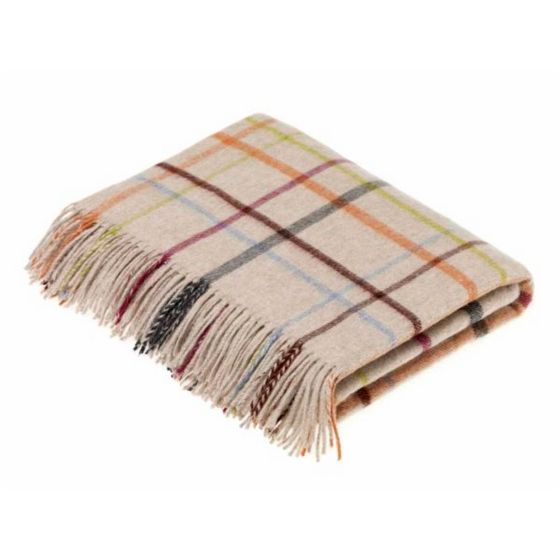 Barnes Tartan Check Merino Lambs Wool Throw by LuxeTapi in Bright Multi