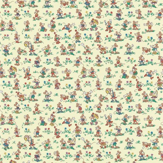 Mickey & Minnie Wallpaper 217262 by Disney Home x Sanderson in Rhubarb and Custard