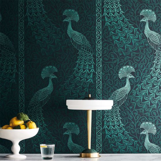 Pavo Parade Wallpaper 116 8028 by Cole & Son in Metallic Petrol blue