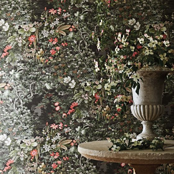 Woodland Wallpaper 4011 by Cole & Son in Coral Olive Charcoal