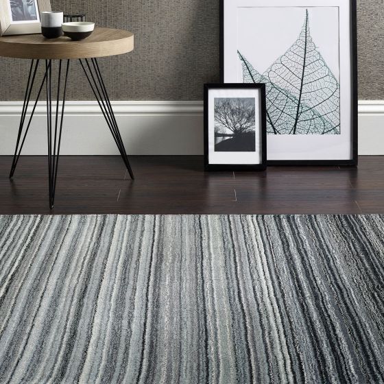 Fine Stripes Modern Pattern Wool Rugs in Grey