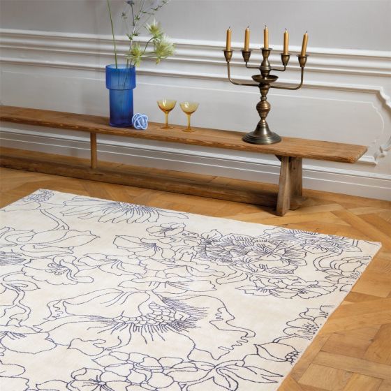 Linear Floral 162508 Rugs by Ted Baker in Blue