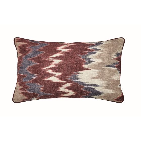 Aris Ikat Bolster Cushion by Bedeck of Belfast in Mulberry Red