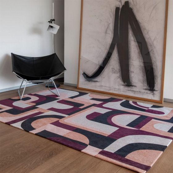 Louis De Poortere Geometric Nuance Module Rugs 9209 in Pink Rohe