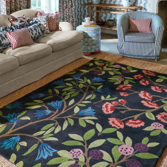 Foraging Wool Rug 146618 by Sanderson in Indigo Blue