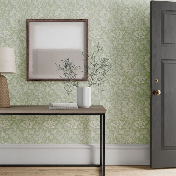 Chrysanthemum Toile Wallpaper 217069 by Morris & Co in Willow Green