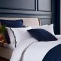 Komoro Plain Ribbon Piping Cotton Bedding in White Midnight Blue
