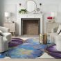 Prismatic Floral Carved Rugs PRS32 by Nourison in Blue Gold