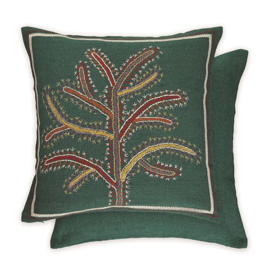 Fiorela Embroidered Stem Cushion By William Yeoward in Jade Green