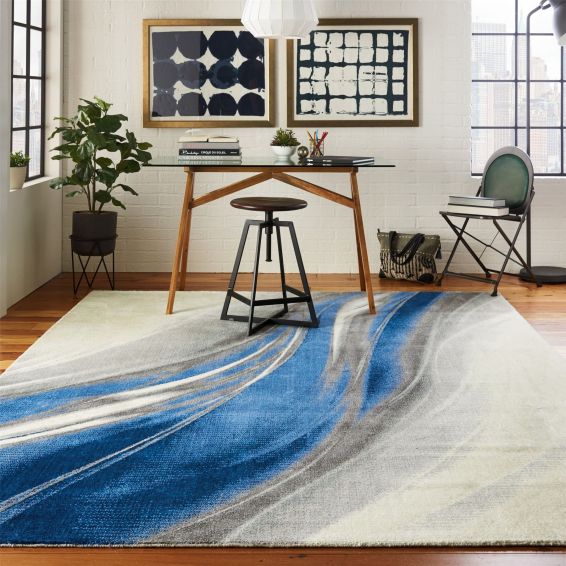 Nourison Twilight Rugs TWI28 by Nourison in Ivory, Grey and Blue