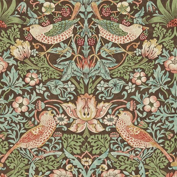 Strawberry Thief Wallpaper 212565 by Morris & Co in Chocolate Slate
